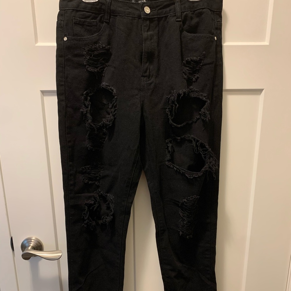 Missguided Black High Rise Ripped Jeans